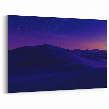 Starlit Desert Night Cactus Wall Art - Ethereal Sand Dunes Canvas Prints