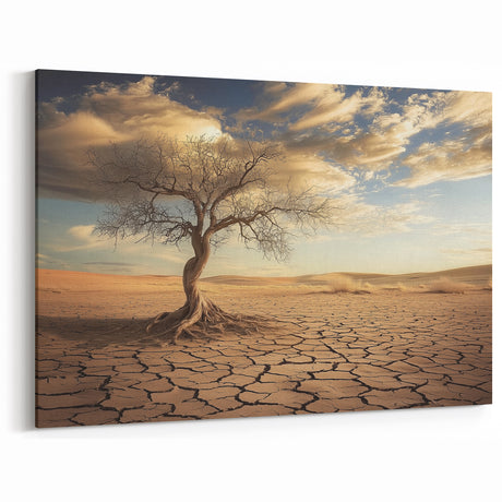 Desert Wall Art - Lone Tree on Cracked Earth Canvas Print
