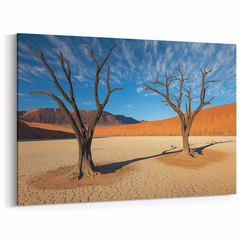 Barren Beauty - Bare Trees in Vibrant Desert Canvas Art