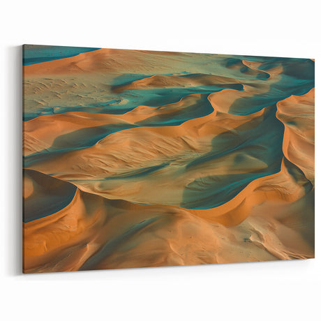 Abstract Desert Waves - Teal and Gold Sand Dune Canvas Art