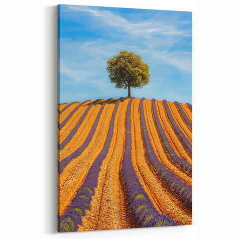 Golden Lavender Fields with Lone Tree – Scenic Fields Framed Art