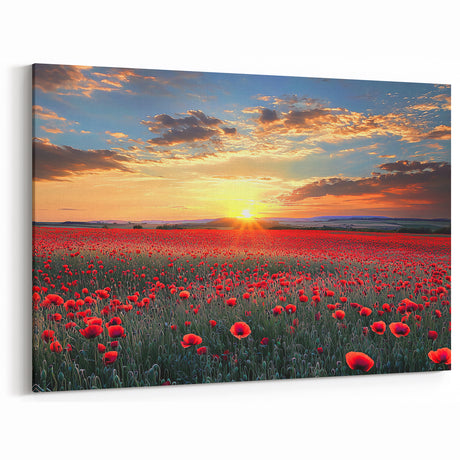 Vibrant Poppy Field at Sunrise – Rolling Fields Canvas Art