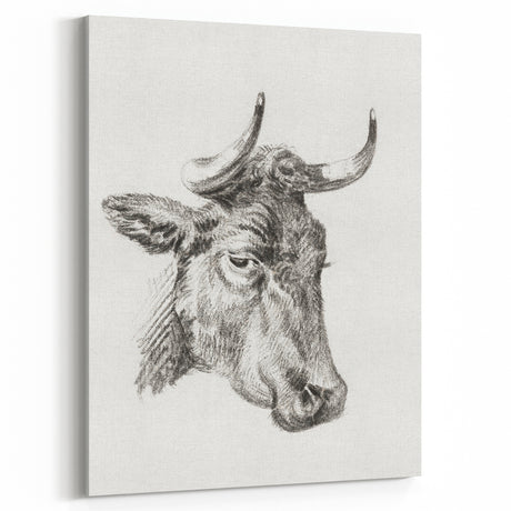 Romanticism Art Print: Head of a Cow - Timeless Sketch by Jean Bernard