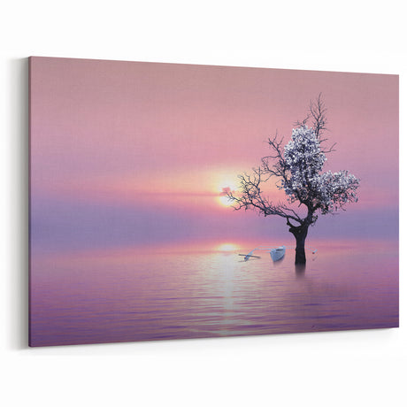 Scenic Landscape Wall Art - Sunset and Blossom Tree