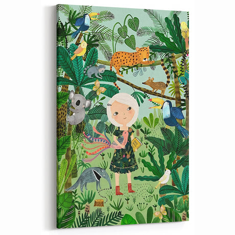 Nature-Inspired Boys Room Wall Art – Girl with Animals in Jungle
