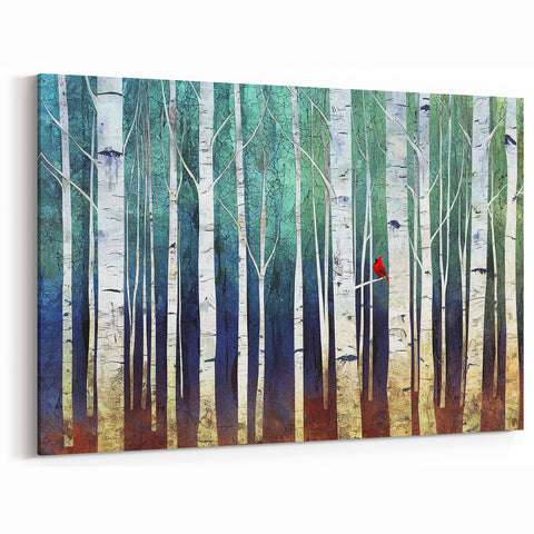 Framed Office Art - Birch Forest & Cardinal Modern Canvas