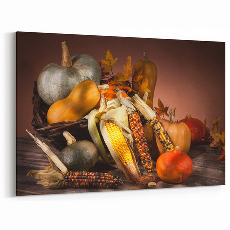 Harvest Season Kitchen Art – Rustic Pumpkin & Corn Wall Print