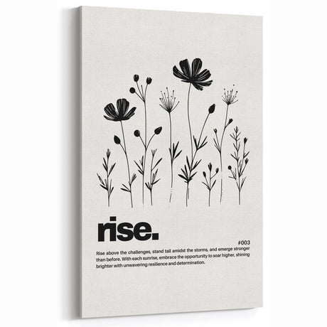 Monochrome Motivational Typography Art Print - "Rise" Canvas