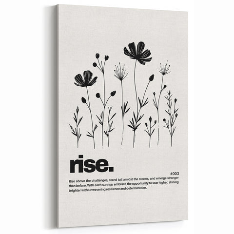 Monochrome Motivational Typography Art Print - "Rise" Canvas