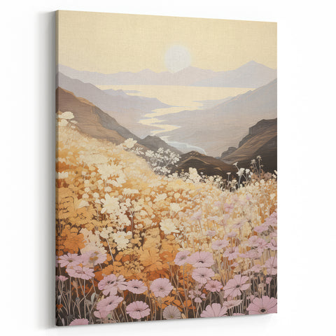 Vintage Landscape Art – Serene Countryside Views with Retro Flowers