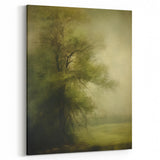 Vintage Landscape Art – Tranquil Tree in Misty Field – Antique Nature Wall Art