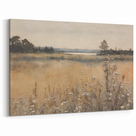 Vintage Landscape Art – Tranquil Meadow with Wildflowers – Antique Nature Wall Art