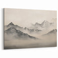Vintage Landscape Art – Majestic Misty Mountain Peaks – Antique Nature Wall Art