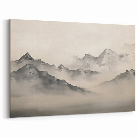 Vintage Landscape Art – Majestic Misty Mountain Peaks – Antique Nature Wall Art