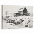 Vintage Landscape Art – Snowy Barn in Winter – Antique Rural Scene Wall Art