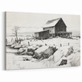 Vintage Landscape Art – Snowy Barn in Winter – Antique Rural Scene Wall Art