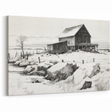 Vintage Landscape Art – Snowy Barn in Winter – Antique Rural Scene Wall Art
