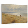 Vintage Landscape Art – Coastal Beach Scene with Walker – Antique Seaside Wall Art