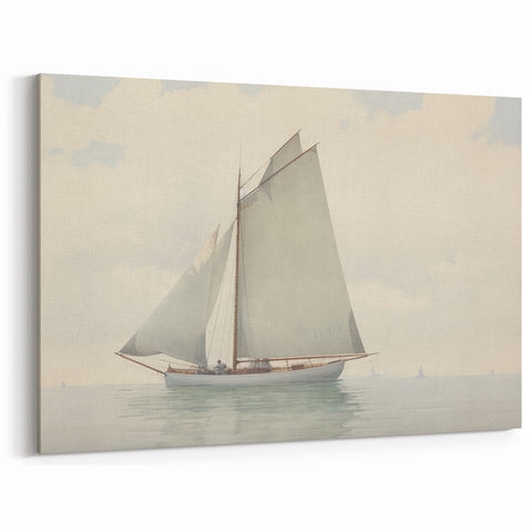Vintage Landscape Art – Sailboat on Calm Waters – Antique Maritime Wall Art
