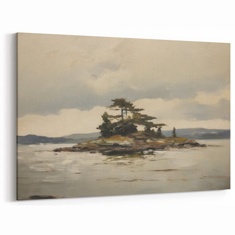 Vintage Landscape Art – Isolated Island and Tranquil Waters Decor