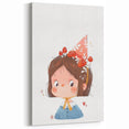 Whimsical Girl with Mushroom Hat Wall Art - Storybook Nursery Print