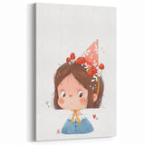 Whimsical Girl with Mushroom Hat Wall Art - Storybook Nursery Print