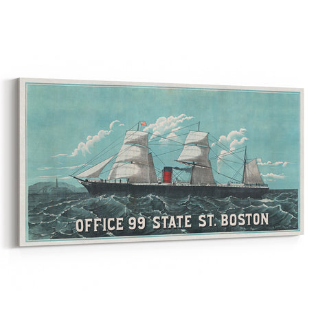 Vintage Ship Illustration Poster - Boston Harbor Maritime Art