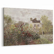 Vintage Landscape Art: Garden and House Print with Flowers