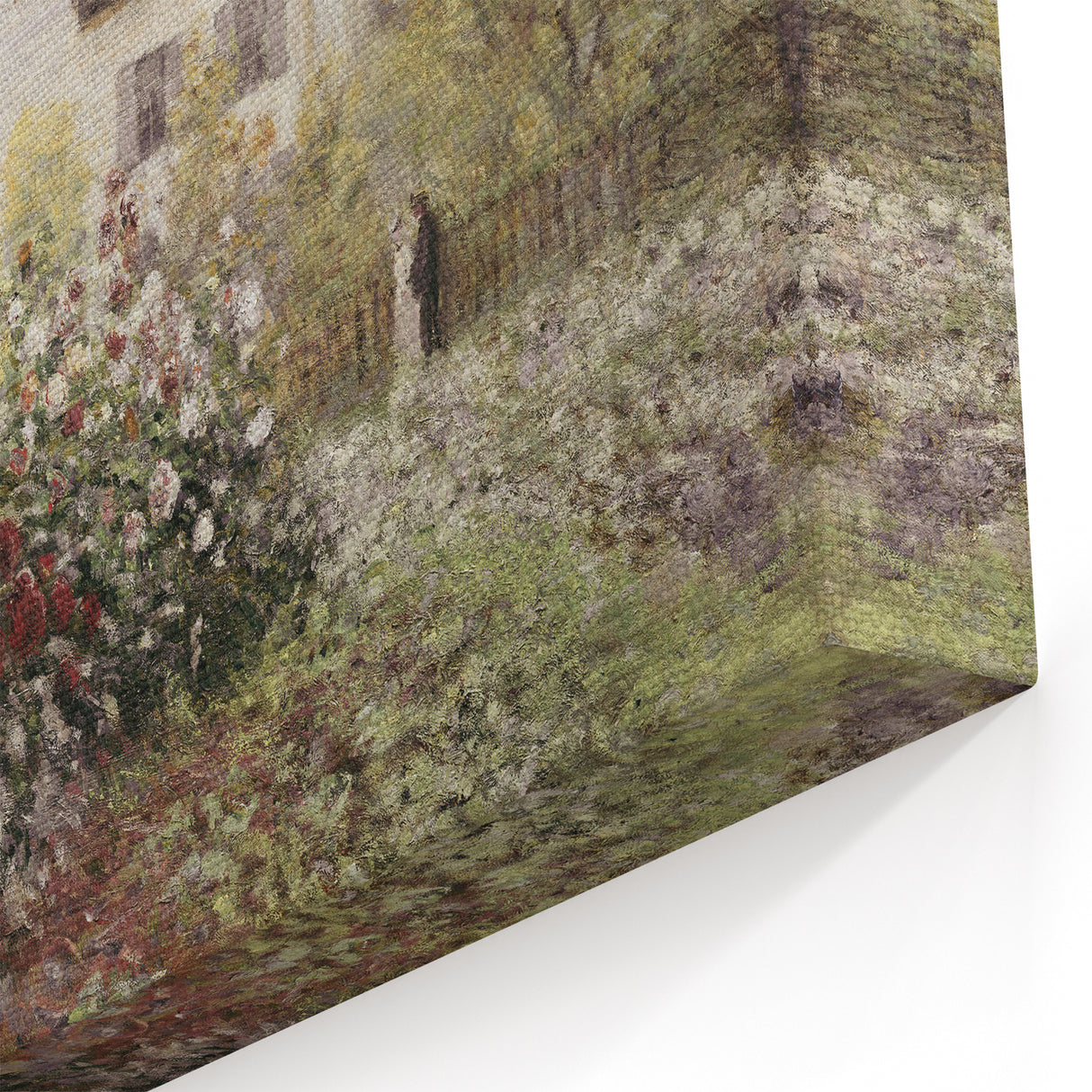 Vintage Landscape Art: Garden and House Print with Flowers