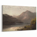 Vintage Mountain Landscape Art - Tranquil Lake with Sheep Canvas