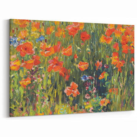 Vintage Floral Art - Bright Poppy Field Canvas Print