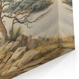 Vintage Landscape Art - Windswept Pine Tree on Rocky Hill