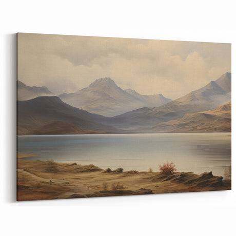 Vintage Landscape Art - Majestic Mountain and Lake View