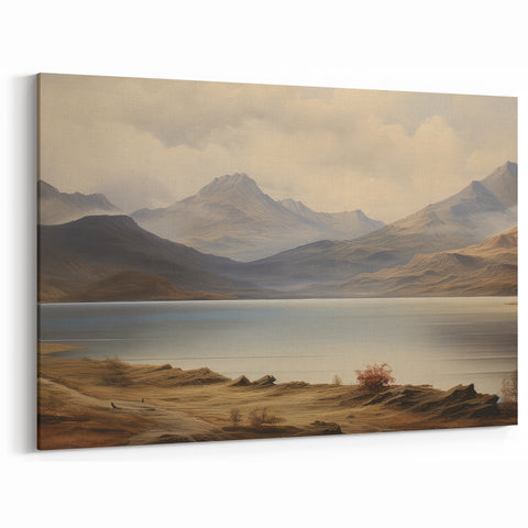 Vintage Landscape Art - Majestic Mountain and Lake View