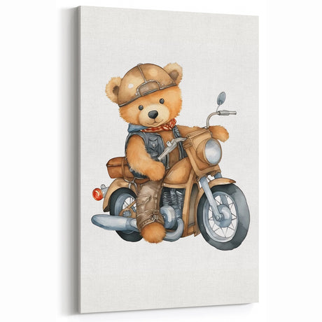 Adventure Teddy on a Motorcycle – Boys Room Wall Art