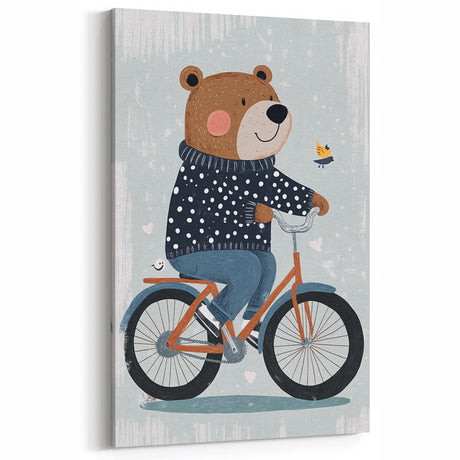 Children's Room Decor - Bear on Bicycle Playroom Wall Art