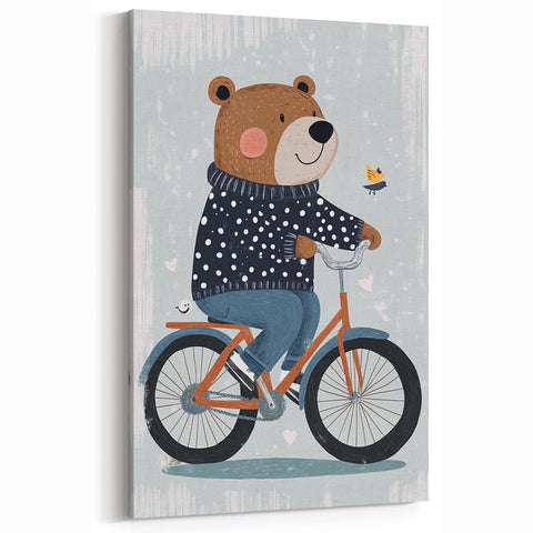 Children's Room Decor - Bear on Bicycle Playroom Wall Art
