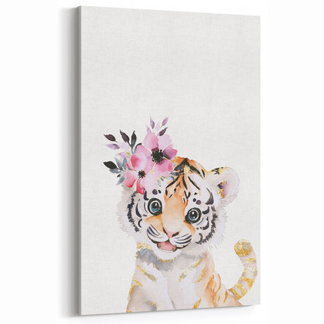 Floral Baby Tiger Girls Room Wall Art – Nursery Print
