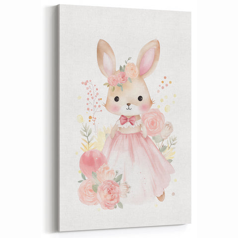 Floral Princess Bunny Girls Room Wall Art – Nursery Print