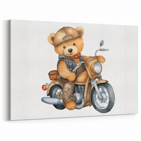 Adventurous Boys Room Wall Art – Teddy Bear on Motorcycle