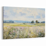Vintage Landscape Art - Scenic Field with Flowers