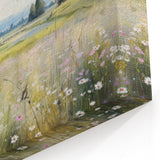 Vintage Landscape Art - Scenic Field with Flowers