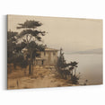 Vintage Landscape Art - Coastal House with Trees