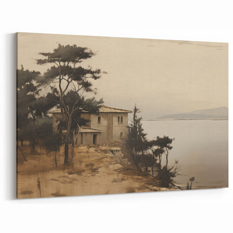 Vintage Landscape Art - Coastal House with Trees