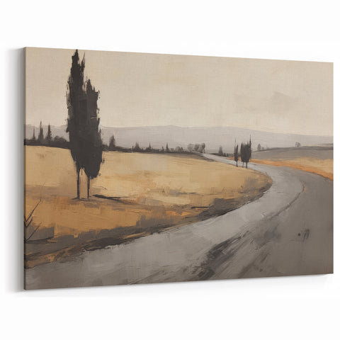 Vintage Landscape Art - Winding Road through Countryside