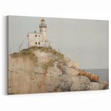Vintage Landscape Art - Lighthouse on Rocky Coast
