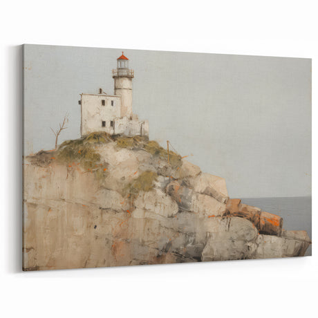 Vintage Landscape Art - Lighthouse on Rocky Coast