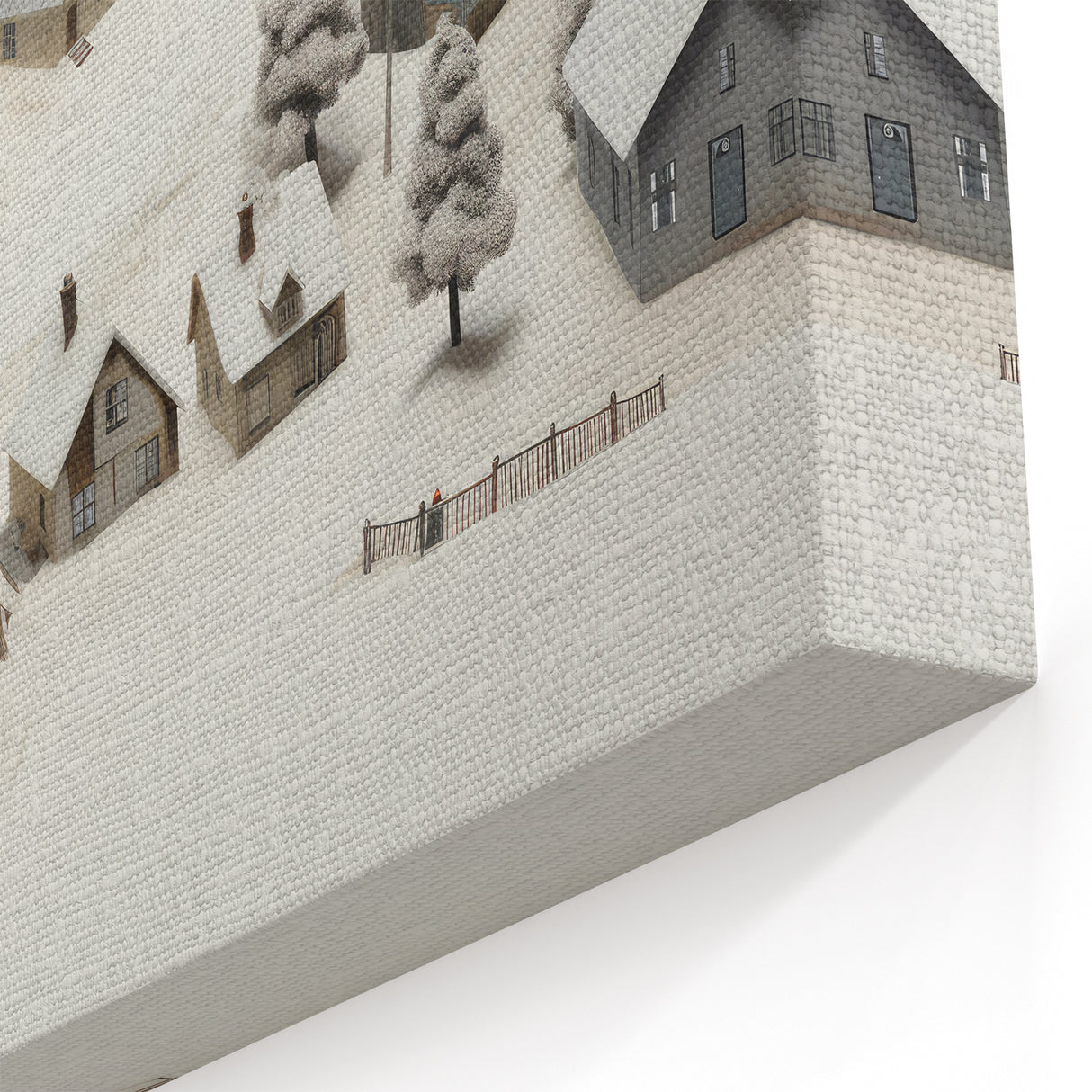 Vintage Landscape Art - Snowy Village Scene