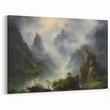 Vintage Landscape Art - Misty Mountains and River