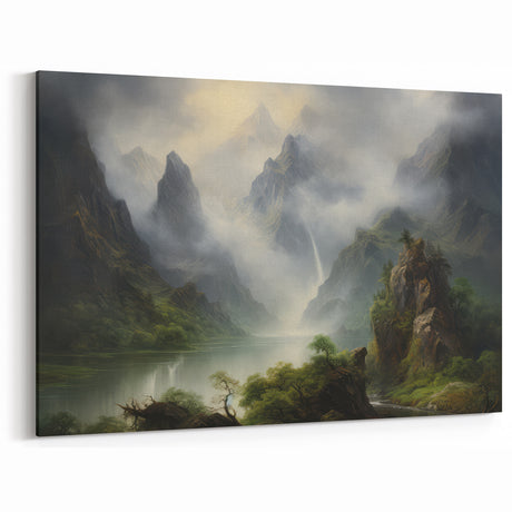 Vintage Landscape Art - Misty Mountains and River